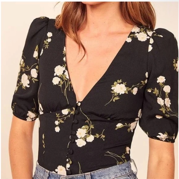 Reformation black floral top size xs - eliana in contessa - Picture 2 of 5